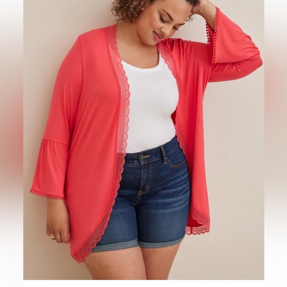 Torrid 4 Cardigan 4X Open Coral Womens Bell Sleeve Flowy